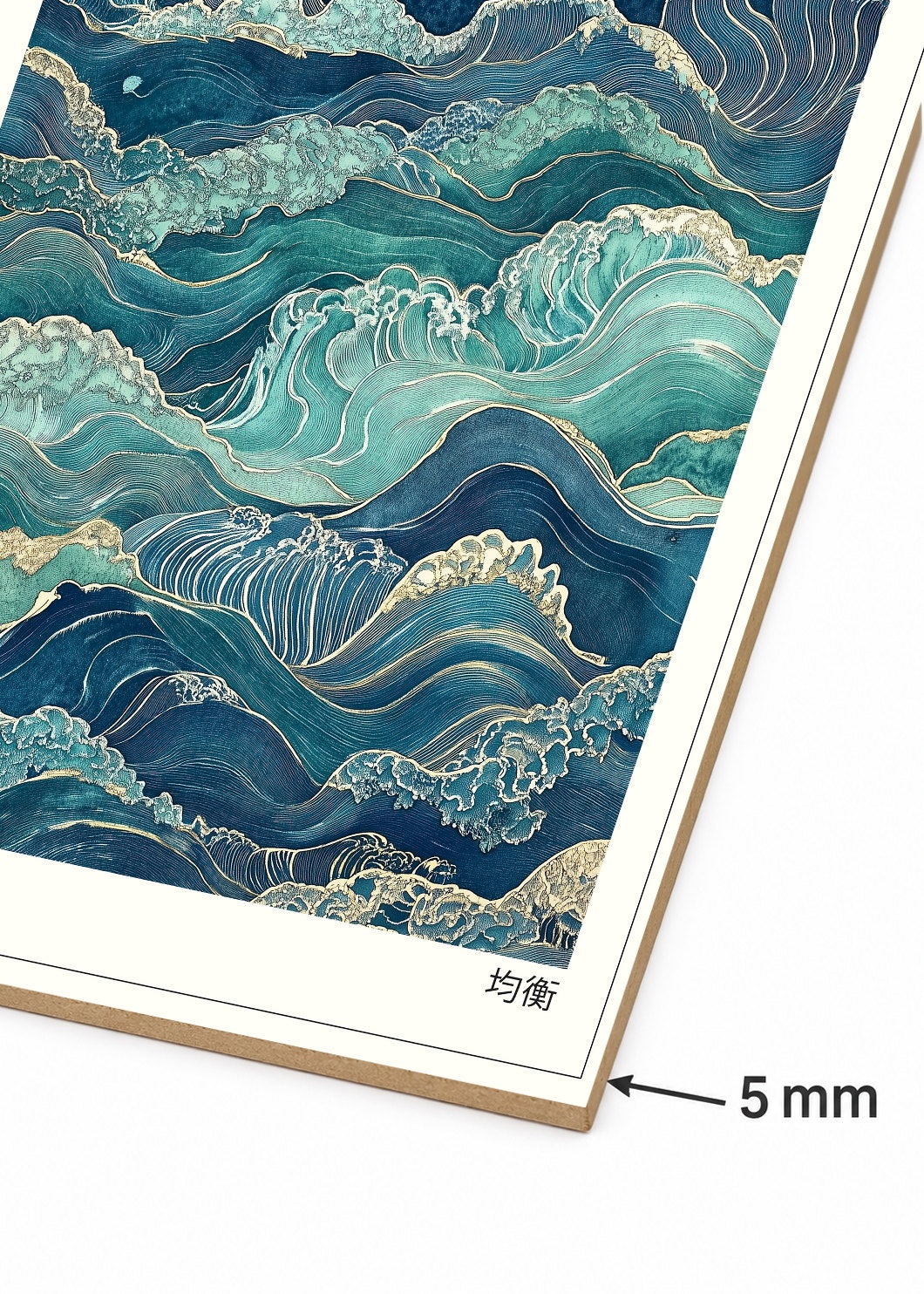 Cuadro Decorativo Mural Sin Marco 5mm - Japandi, Olas Japonesas Turquesa, Kinkou