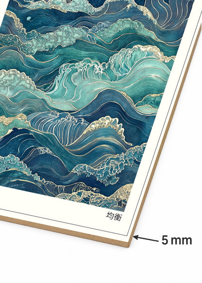 Cuadro Decorativo Mural Sin Marco 5mm - Japandi, Olas Japonesas Turquesa, Kinkou