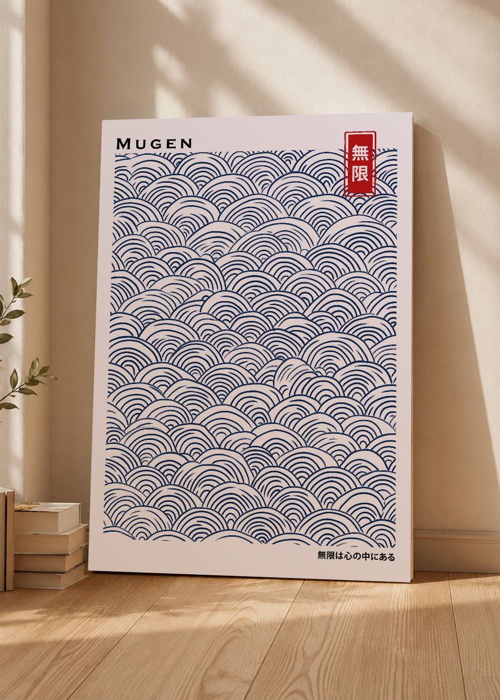 Cuadro Decorativo Mural Sin Marco 5mm - Japandi, Olas Seigaiha Azul y Blanco, Mugen