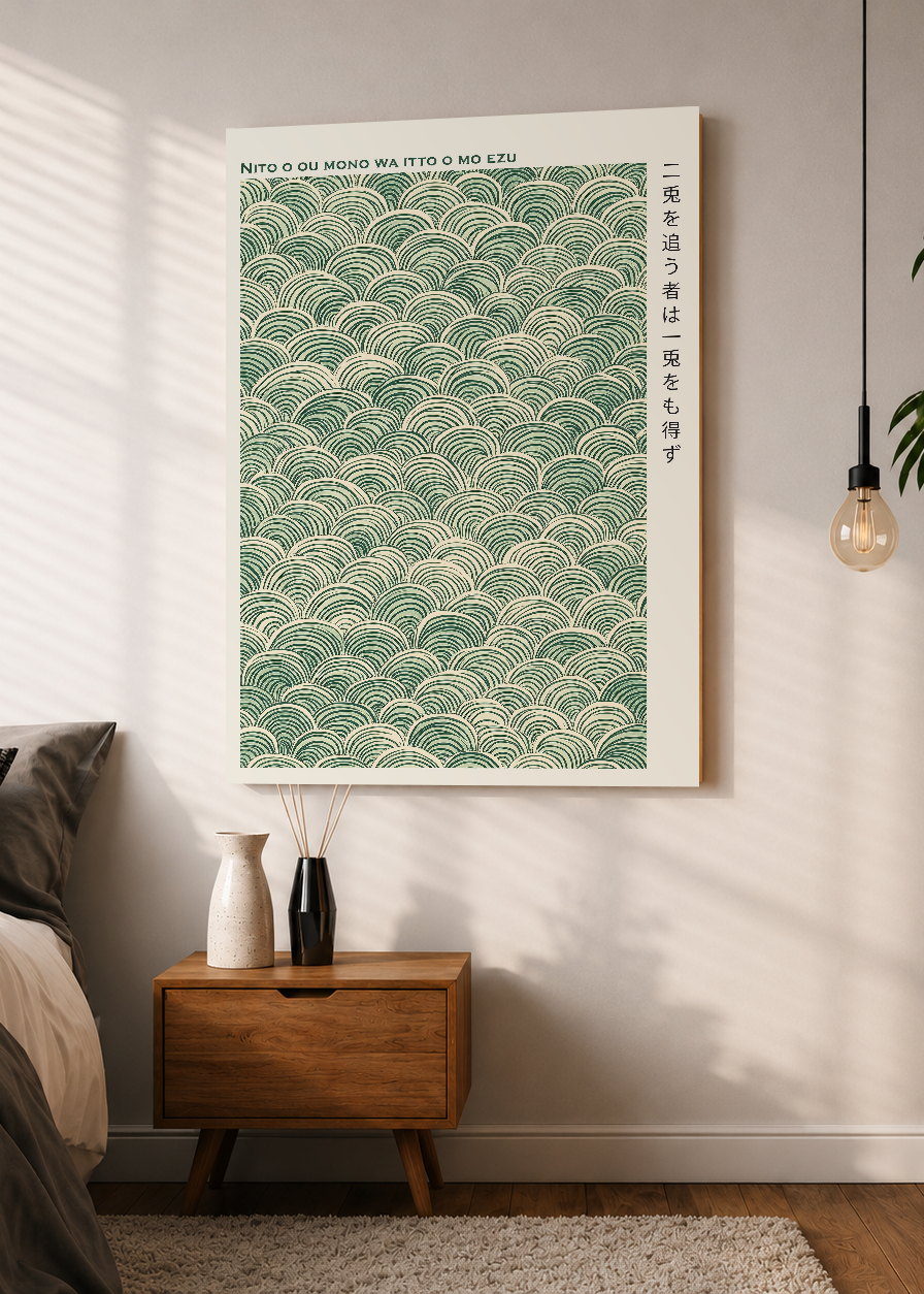 Cuadro Decorativo Mural Sin Marco 5mm - Japandi, Olas Seigaiha Verde