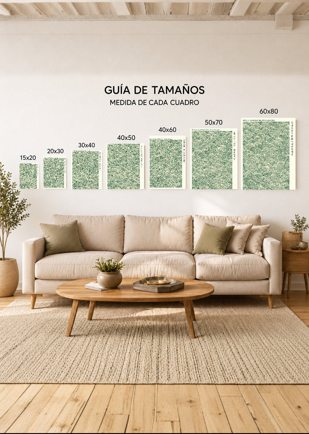 Cuadro Decorativo Mural Sin Marco 5mm - Japandi, Olas Seigaiha Verde