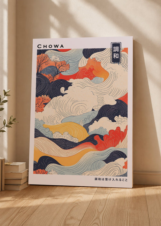Cuadro Decorativo Mural Sin Marco 5mm - Japandi, Olas Ukiyo-e Multicolor, Chowa