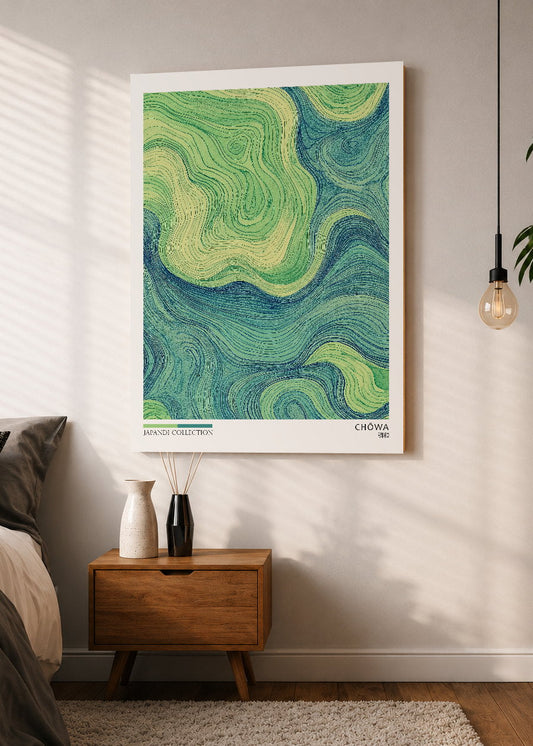 Cuadro Decorativo Mural Sin Marco 5mm - Japandi, Ondas Abstractas Verde, Chowa
