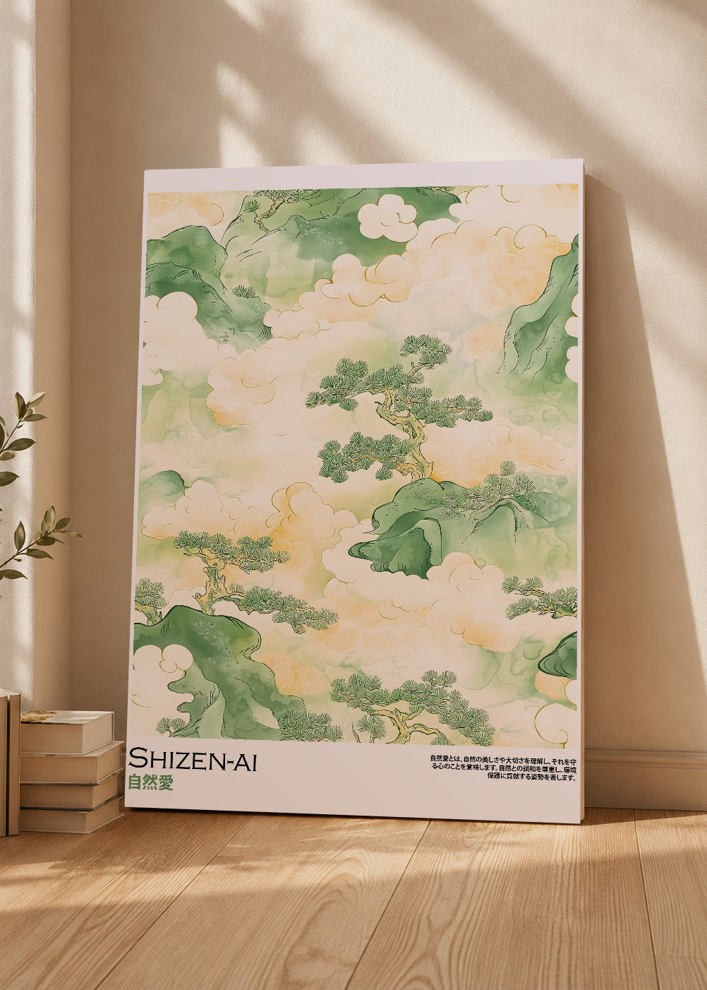 Cuadro Decorativo Mural Sin Marco 5mm - Japandi, Paisaje en Acuarela Verde, Shizen-Ai