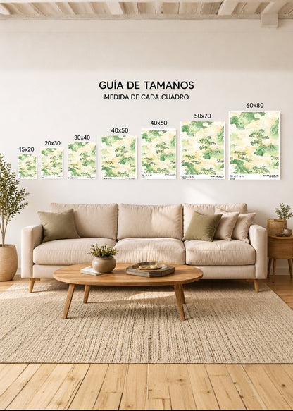 Cuadro Decorativo Mural Sin Marco 5mm - Japandi, Paisaje en Acuarela Verde, Shizen-Ai