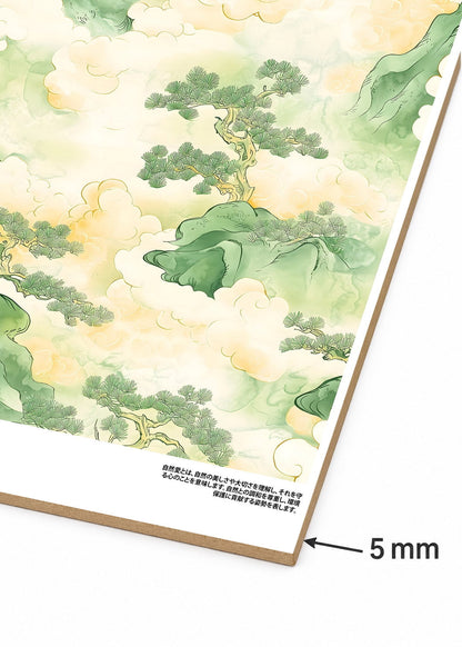Cuadro Decorativo Mural Sin Marco 5mm - Japandi, Paisaje en Acuarela Verde, Shizen-Ai