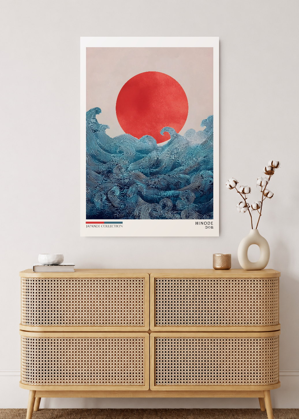 Cuadro Decorativo Mural Sin Marco 5mm - Japandi, Sol Naciente Rojo y Azul, Hinode