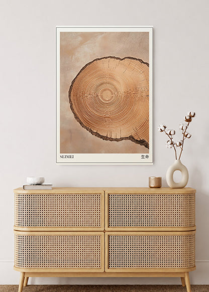 Cuadro Decorativo Mural Sin Marco 5mm - Japandi, Tronco y Anillos Beige, Seimei