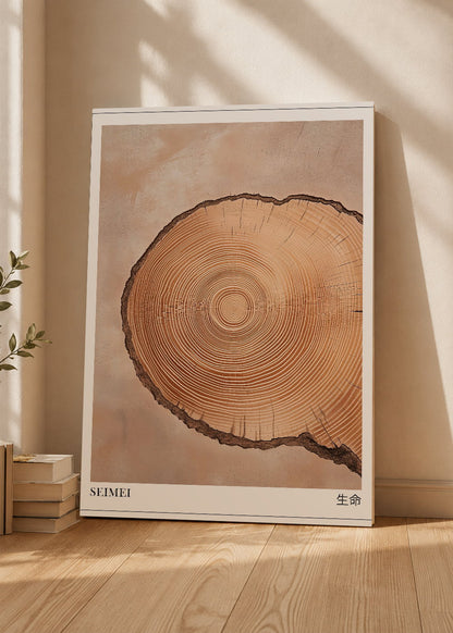 Cuadro Decorativo Mural Sin Marco 5mm - Japandi, Tronco y Anillos Beige, Seimei