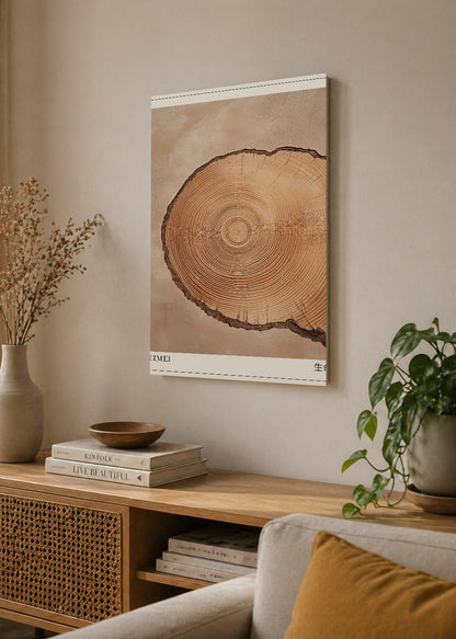 Cuadro Decorativo Mural Sin Marco 5mm - Japandi, Tronco y Anillos Beige, Seimei