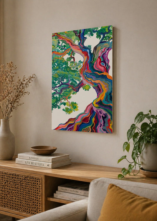 Cuadro Decorativo Mural Sin Marco 5mm - Moderno Arbol Colorido 1 Copa De Arbol