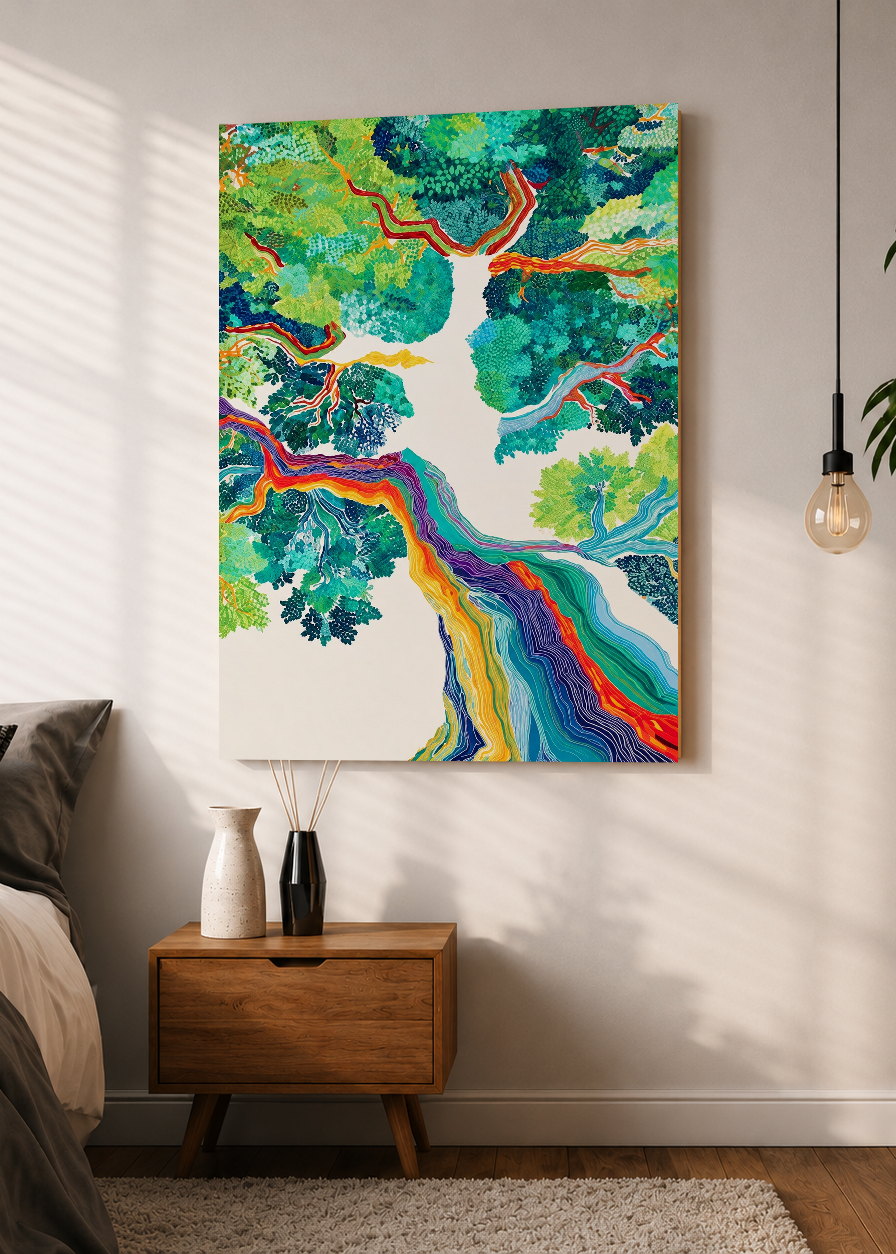 Cuadro Decorativo Mural Sin Marco 5mm - Moderno Árbol colorido 2, copa de árbol