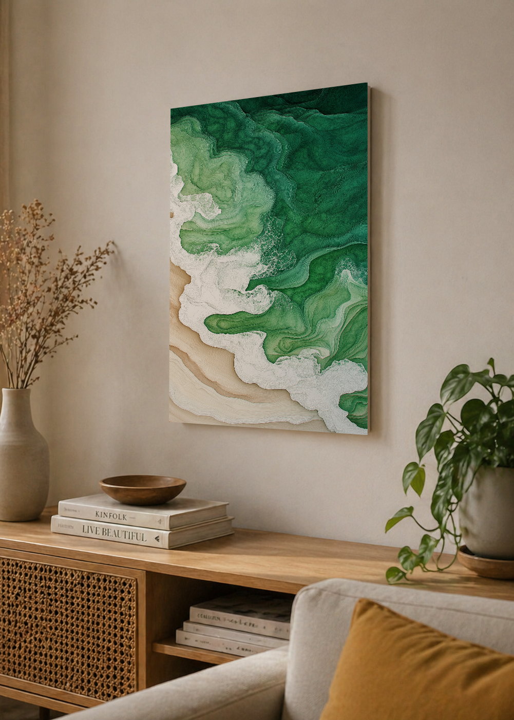 Cuadro Decorativo Mural Sin Marco 5mm - Modernos Arte Fluido Verde Blanco