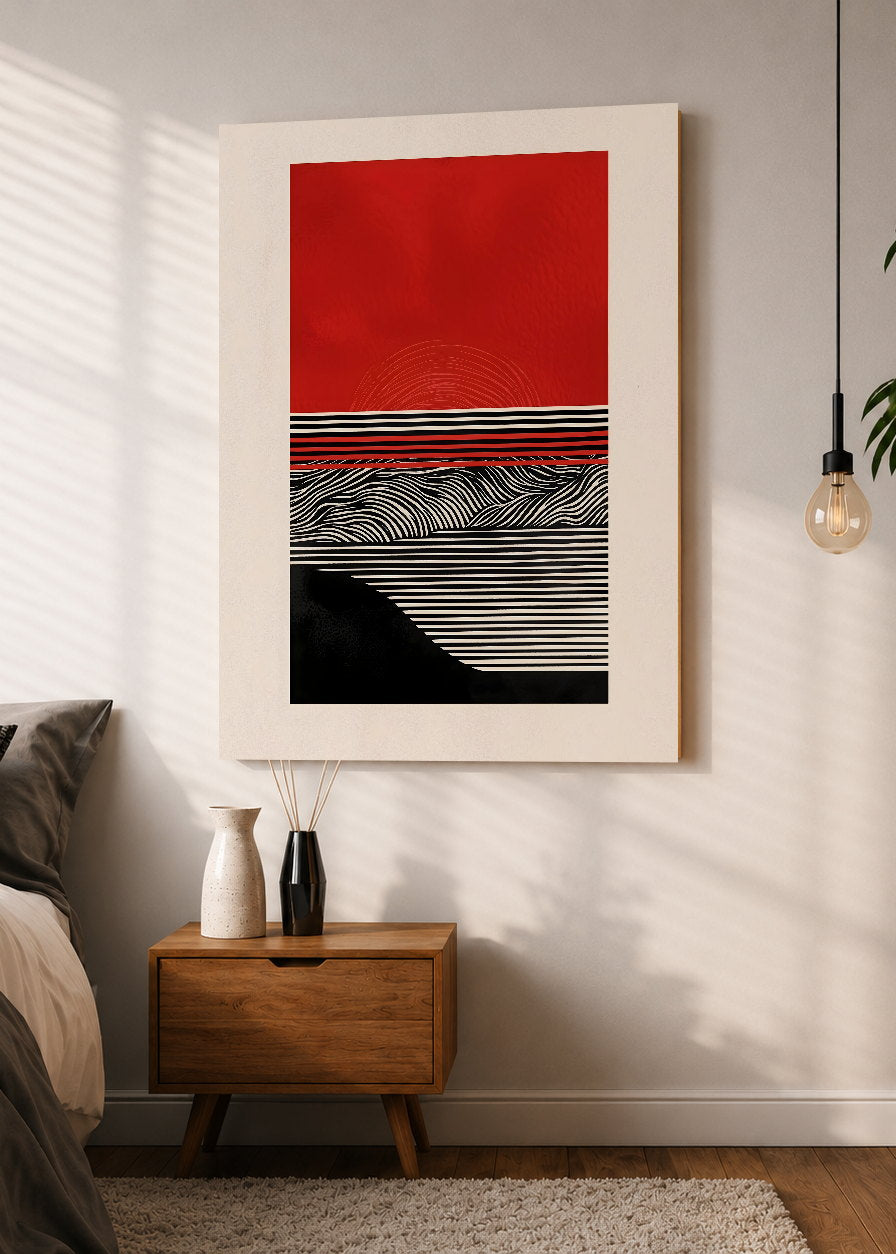 Cuadro Decorativo Mural Sin Marco 5mm - Modernos Bauhaus Rojo Negro Rayas