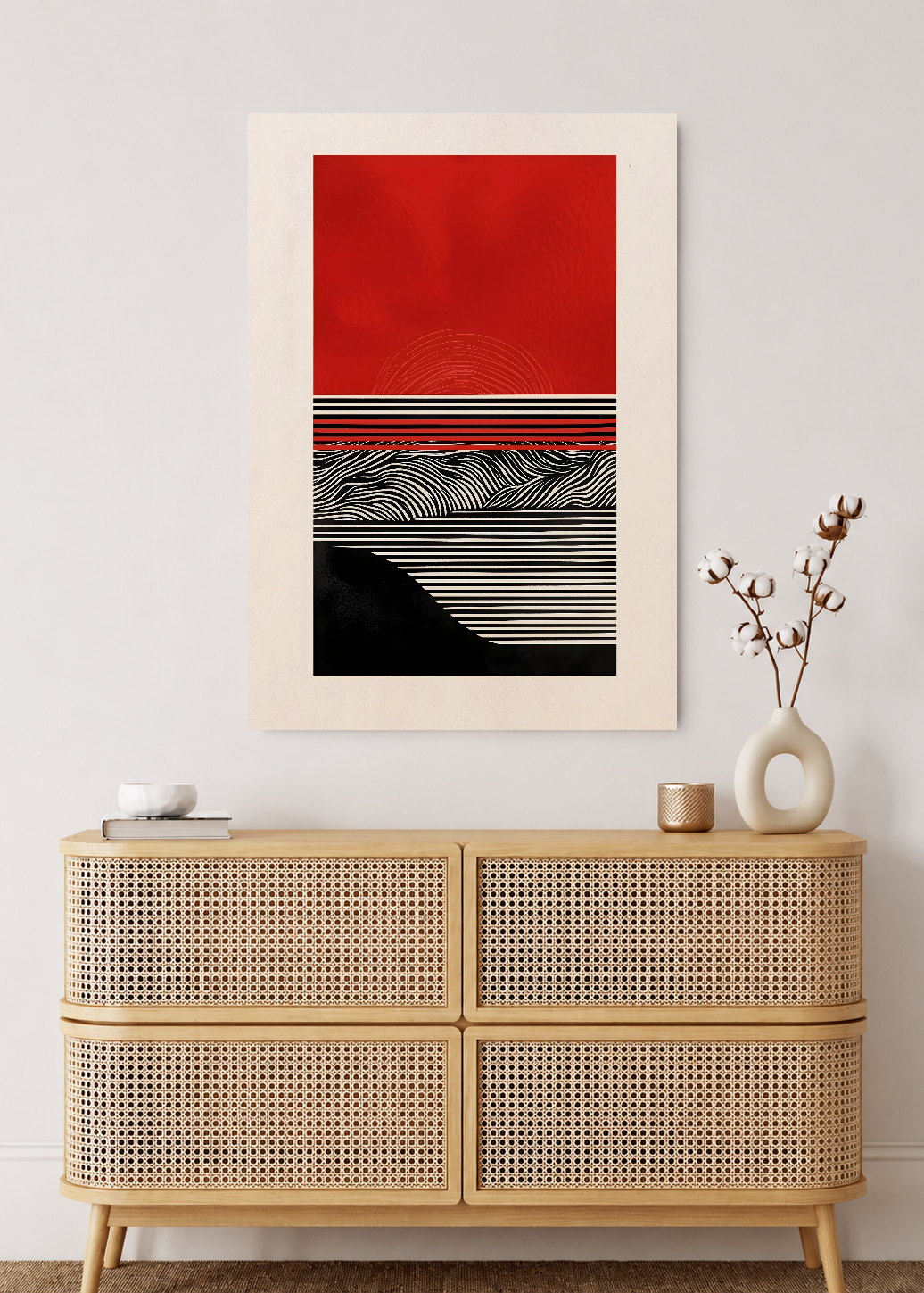 Cuadro Decorativo Mural Sin Marco 5mm - Modernos Bauhaus Rojo Negro Rayas