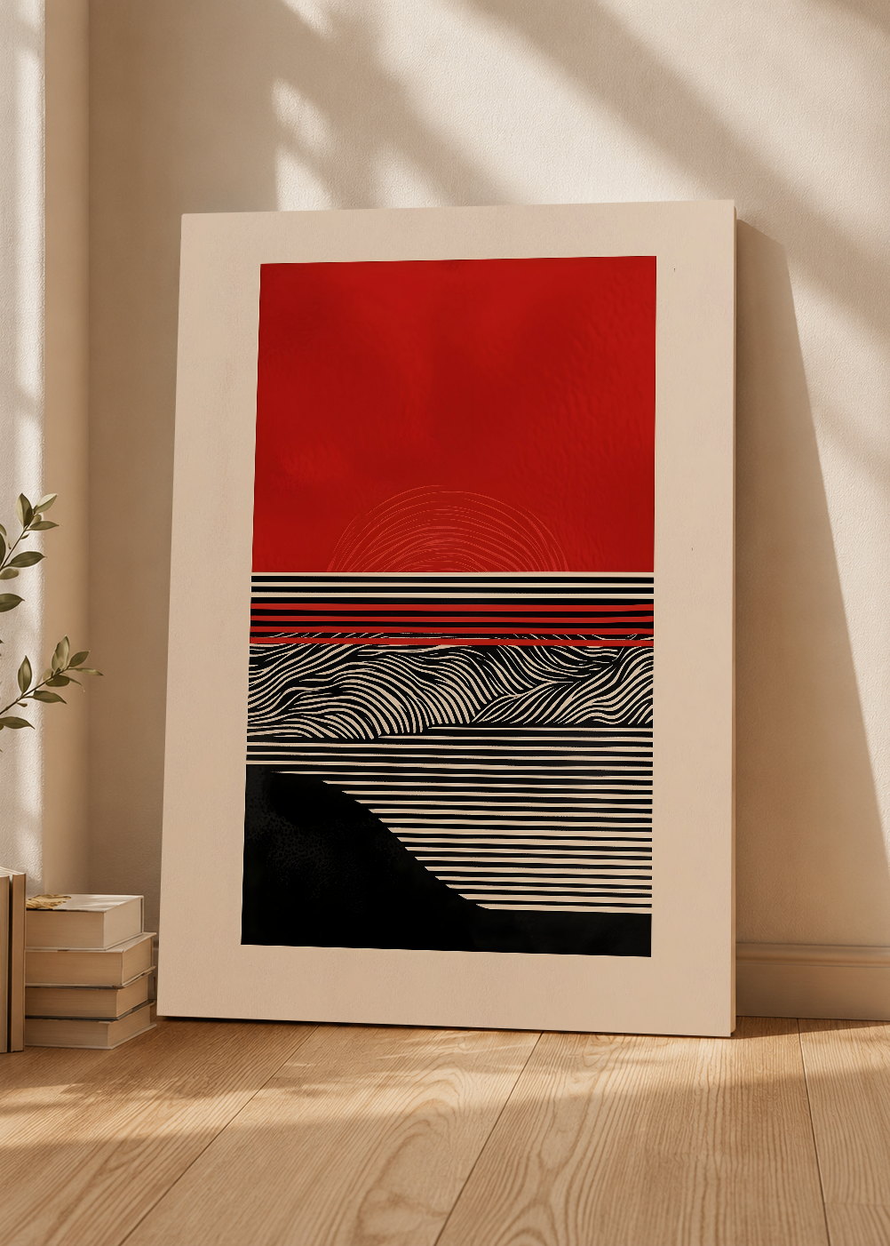 Cuadro Decorativo Mural Sin Marco 5mm - Modernos Bauhaus Rojo Negro Rayas