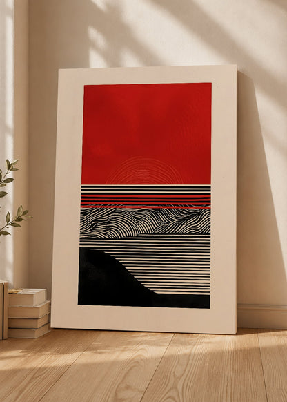 Cuadro Decorativo Mural Sin Marco 5mm - Modernos Bauhaus Rojo Negro Rayas