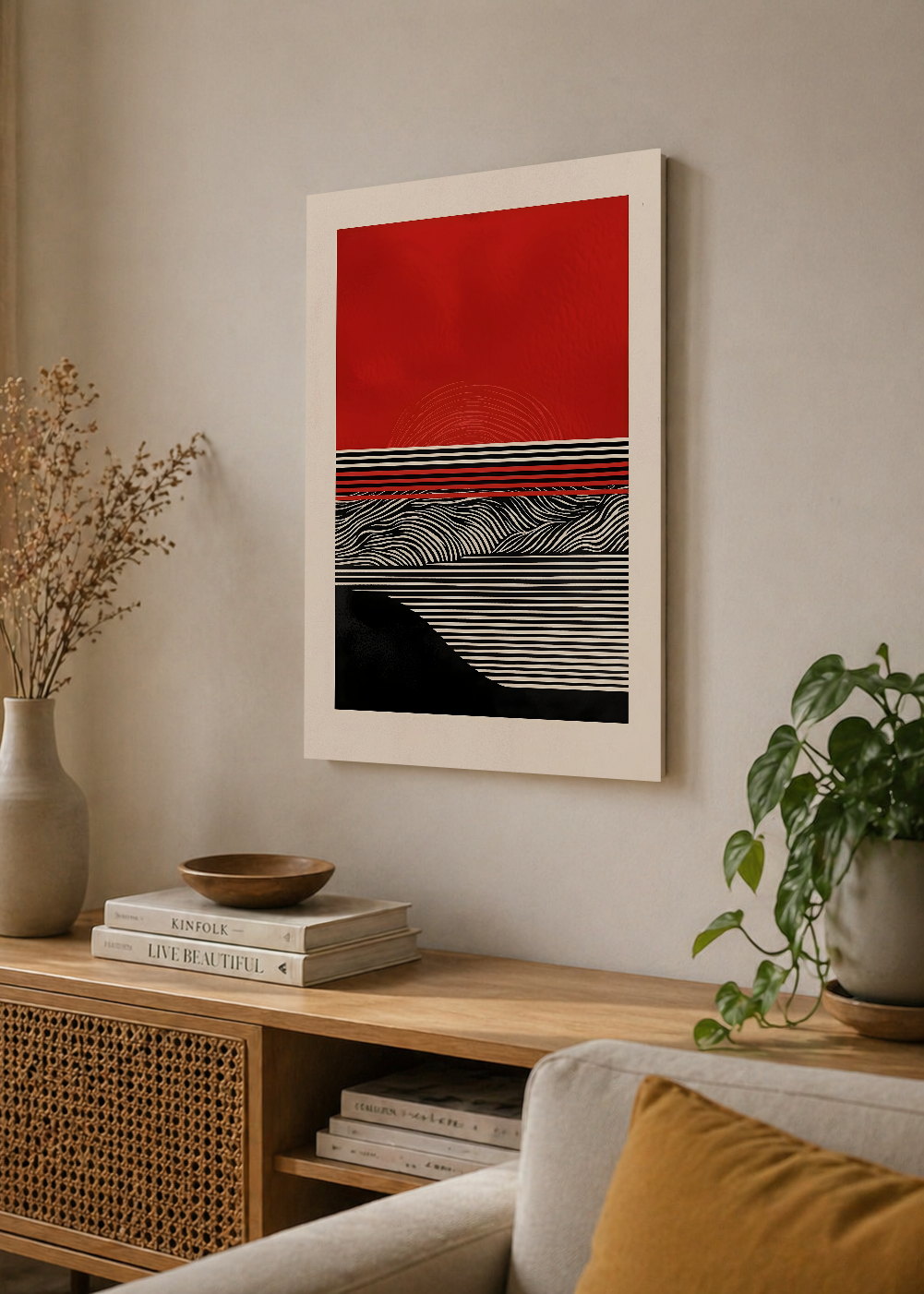 Cuadro Decorativo Mural Sin Marco 5mm - Modernos Bauhaus Rojo Negro Rayas