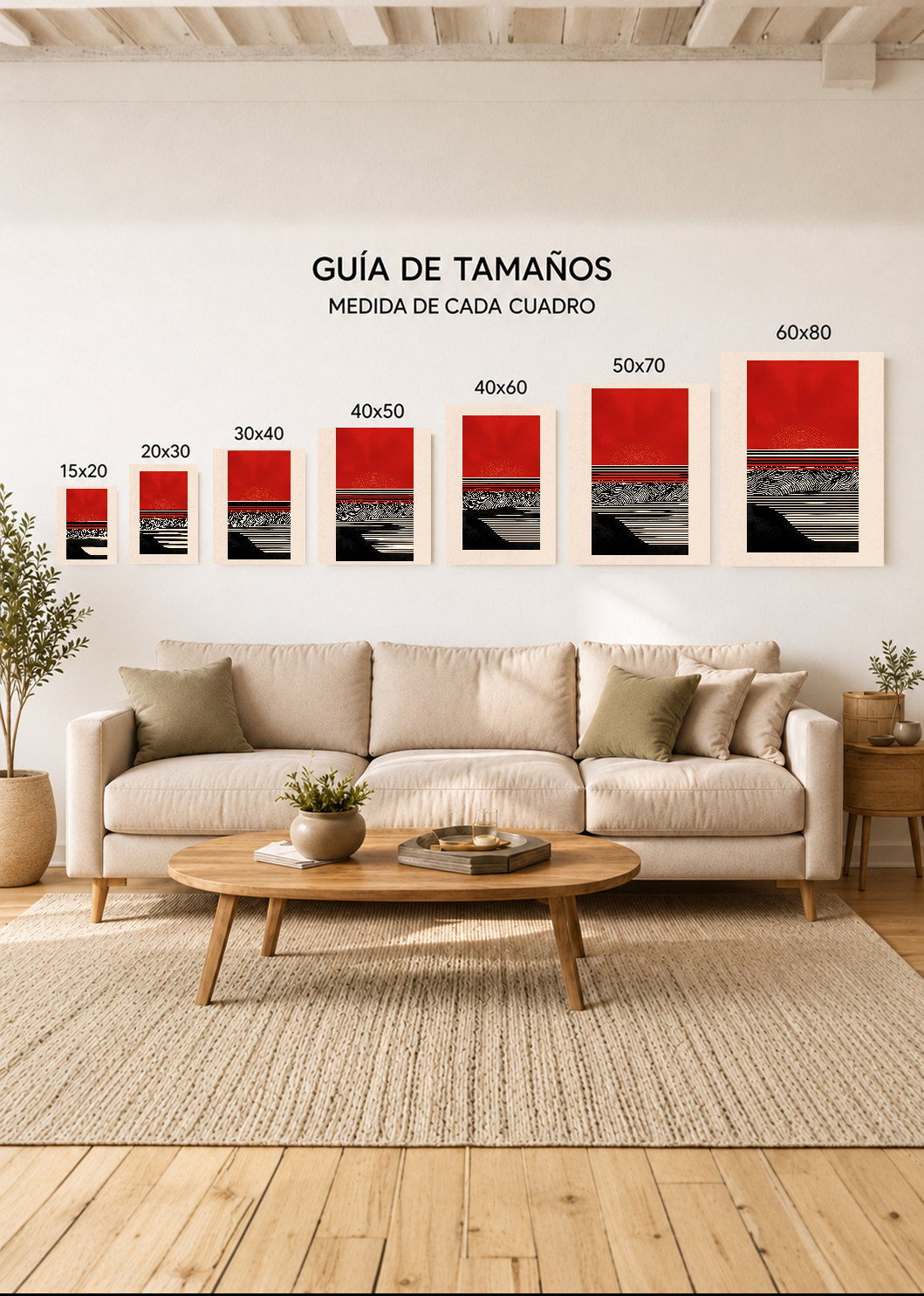 Cuadro Decorativo Mural Sin Marco 5mm - Modernos Bauhaus Rojo Negro Rayas