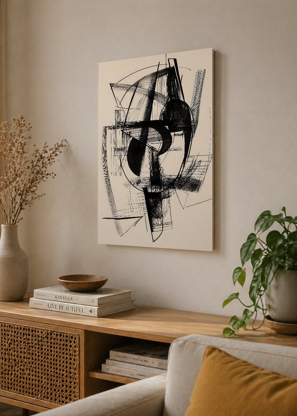 Cuadro Decorativo Mural Sin Marco 5mm - Modernos Boceto Geometrico Negro