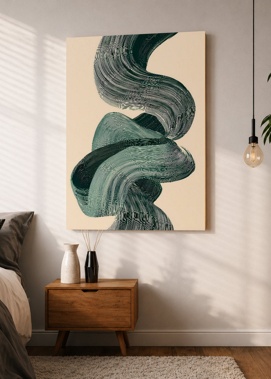 Cuadro Decorativo Mural Sin Marco 5mm - Modernos Cinta Ondulada Verde Crema