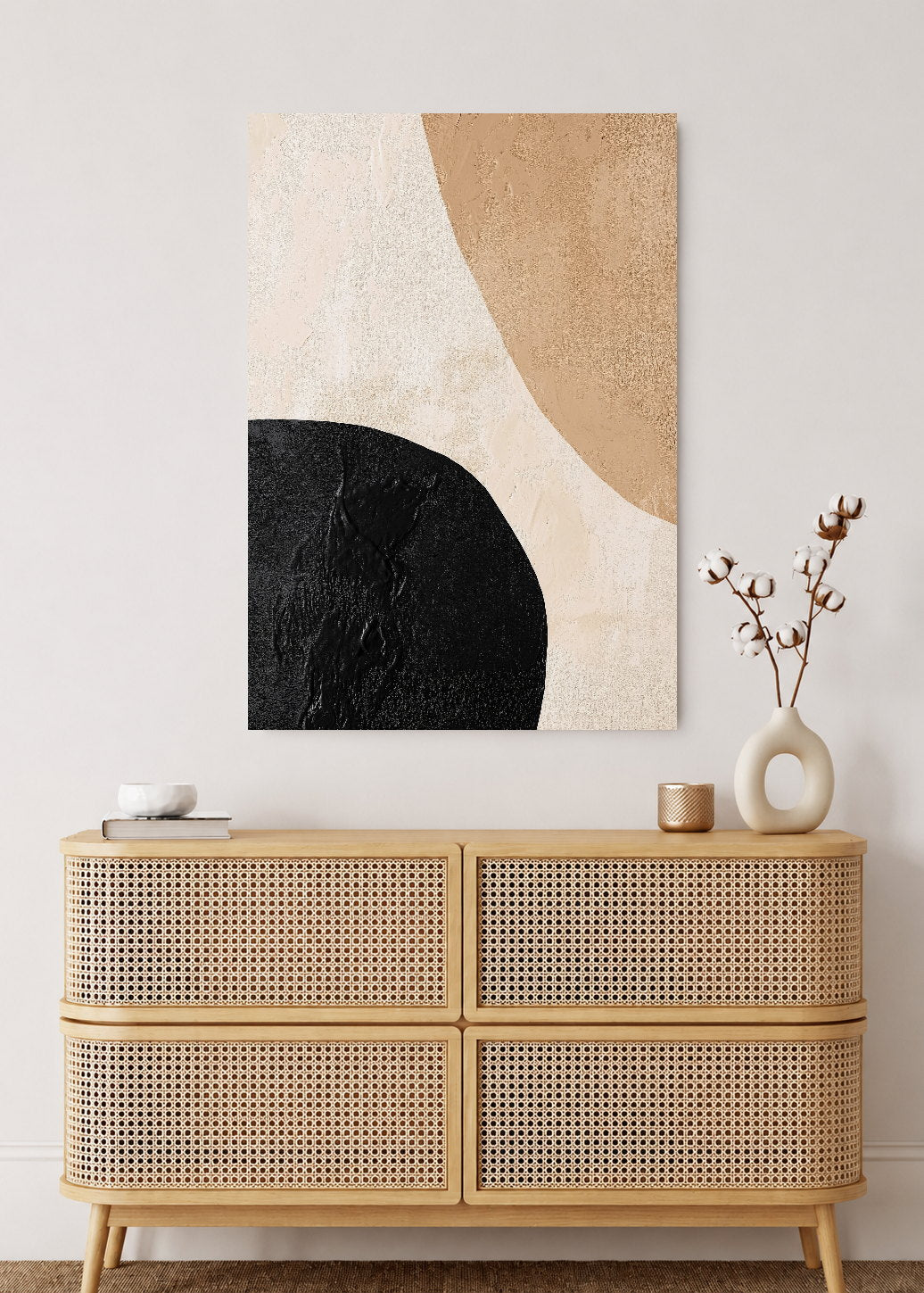 Cuadro Decorativo Mural Sin Marco 5mm - Modernos Circulo Negro Curva Beige