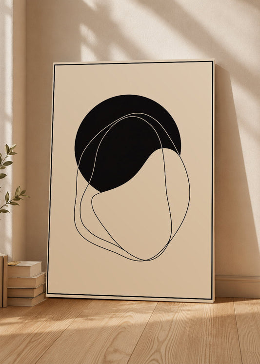 Cuadro Decorativo Mural Sin Marco 5mm - Modernos Circulo Negro Lineas Crema
