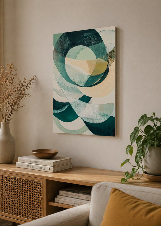 Cuadro Decorativo Mural Sin Marco 5mm - Modernos Circulos Superpuestos Verde Beige