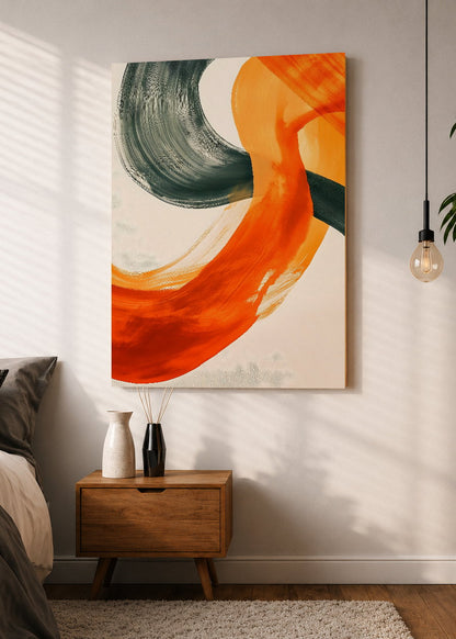 Cuadro Decorativo Mural Sin Marco 5mm - Modernos Curvas Naranja Verde Oscuro