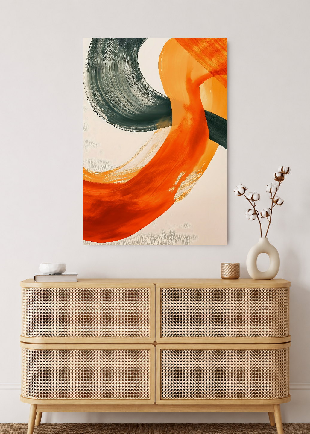 Cuadro Decorativo Mural Sin Marco 5mm - Modernos Curvas Naranja Verde Oscuro