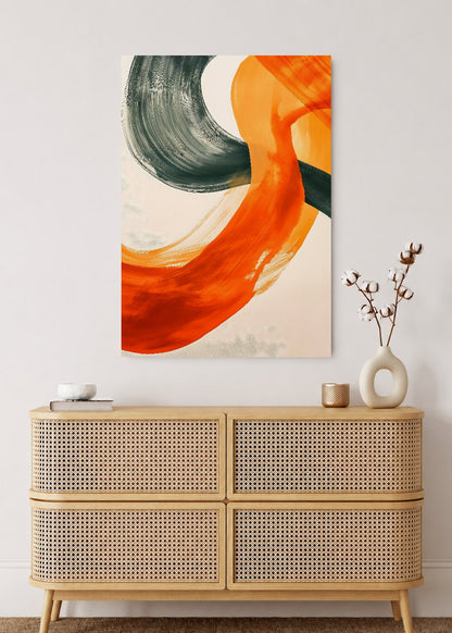 Cuadro Decorativo Mural Sin Marco 5mm - Modernos Curvas Naranja Verde Oscuro