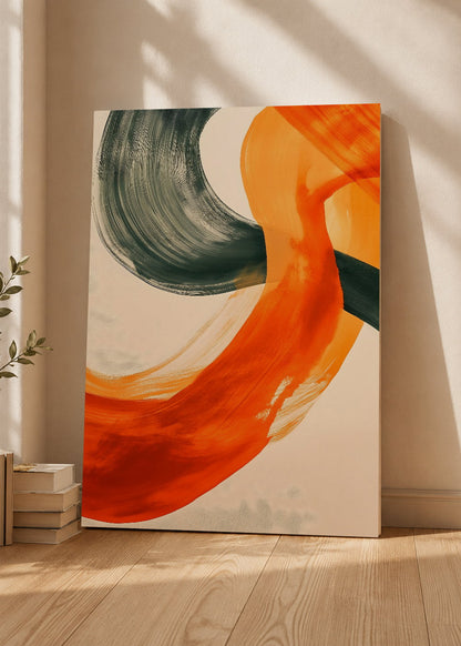 Cuadro Decorativo Mural Sin Marco 5mm - Modernos Curvas Naranja Verde Oscuro