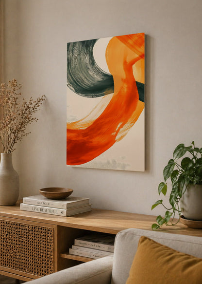 Cuadro Decorativo Mural Sin Marco 5mm - Modernos Curvas Naranja Verde Oscuro