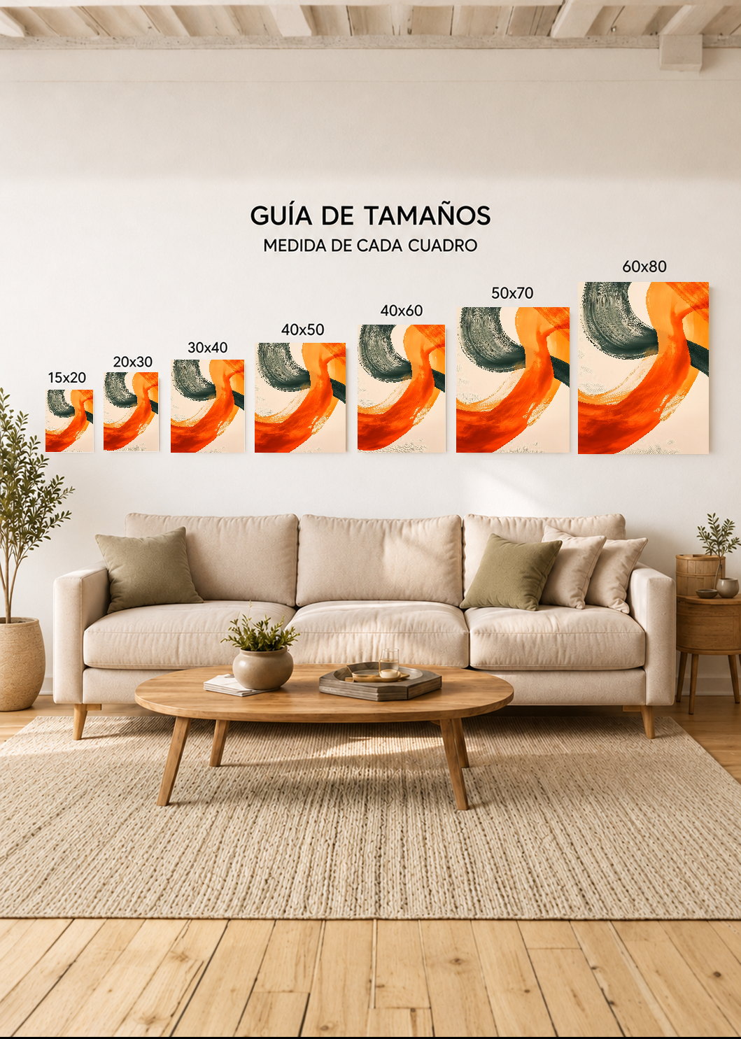 Cuadro Decorativo Mural Sin Marco 5mm - Modernos Curvas Naranja Verde Oscuro