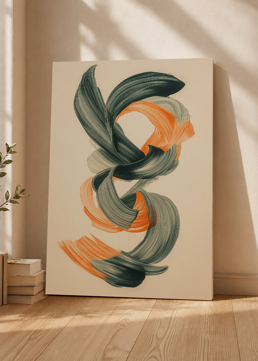 Cuadro Decorativo Mural Sin Marco 5mm - Modernos Espiral Pincel Verde Naranja