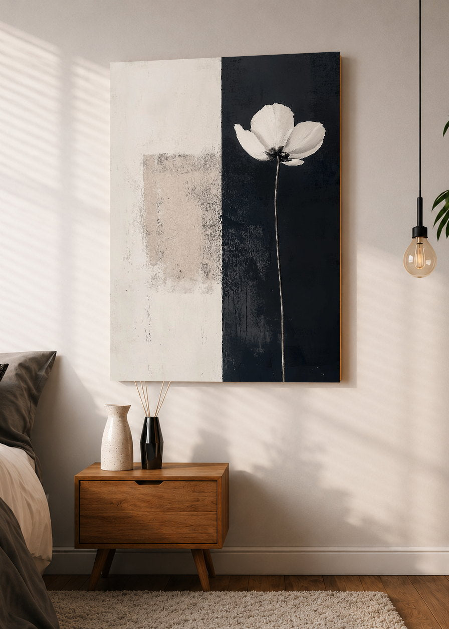 Cuadro Decorativo Mural Sin Marco 5mm - Modernos Flor Blanca Panel Negro Beige