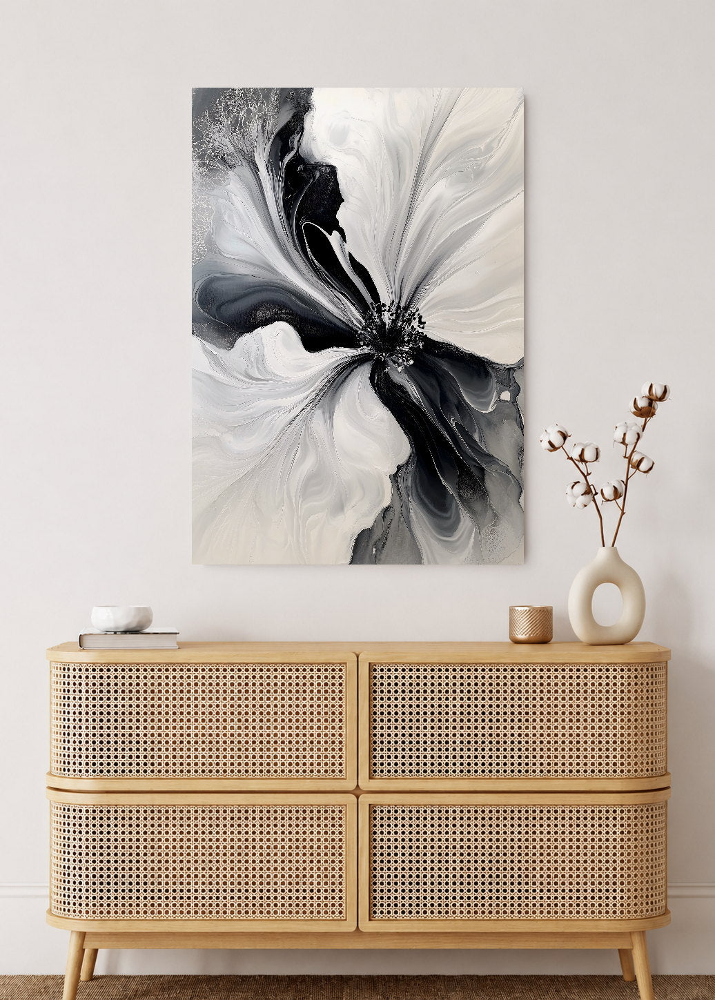Cuadro Decorativo Mural Sin Marco 5mm - Modernos Flor Tinta Blanco Negro