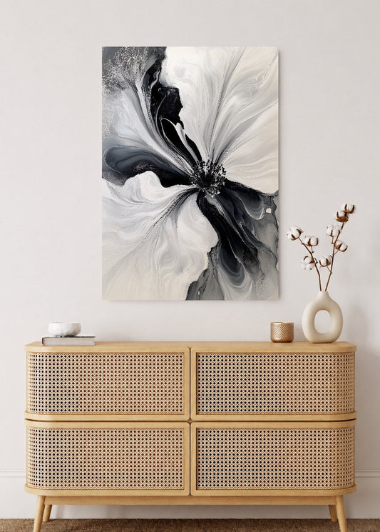 Cuadro Decorativo Mural Sin Marco 5mm - Modernos Flor Tinta Blanco Negro