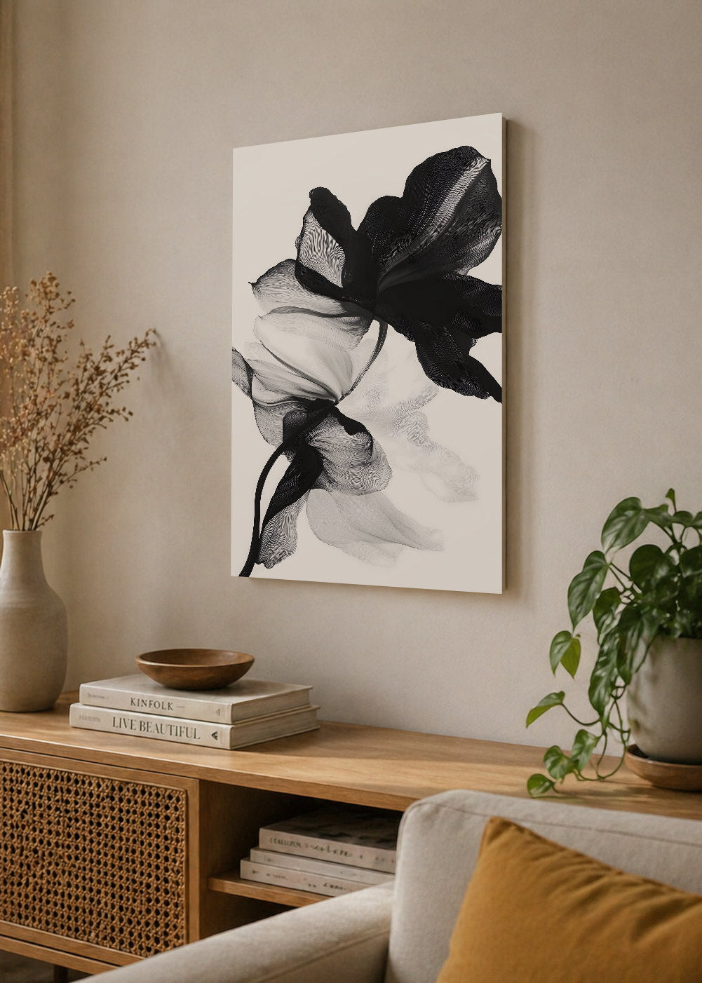 Cuadro Decorativo Mural Sin Marco 5mm - Modernos Flor Transparente Negro