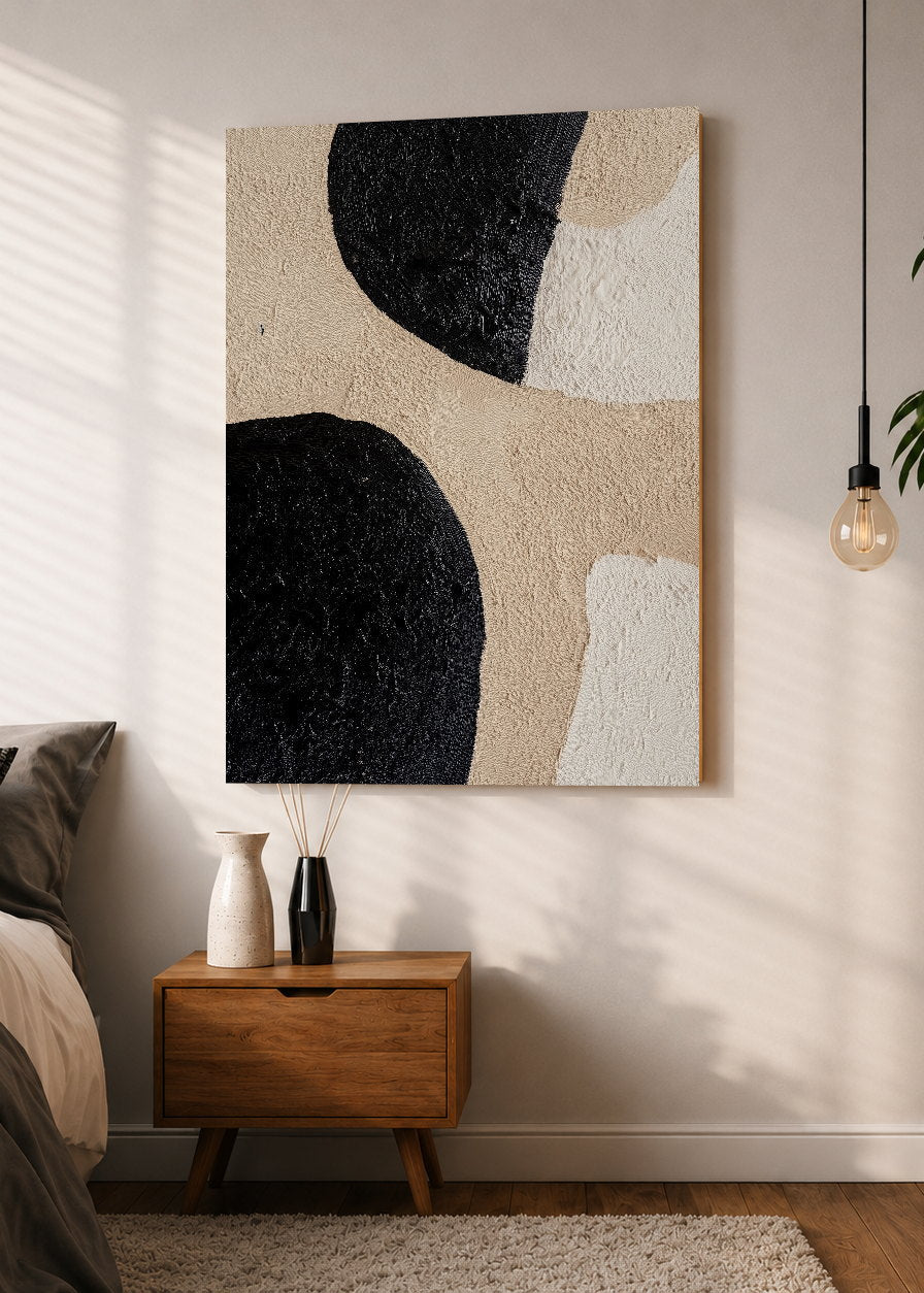 Cuadro Decorativo Mural Sin Marco 5mm - Modernos Formas Organicas Negro Beige