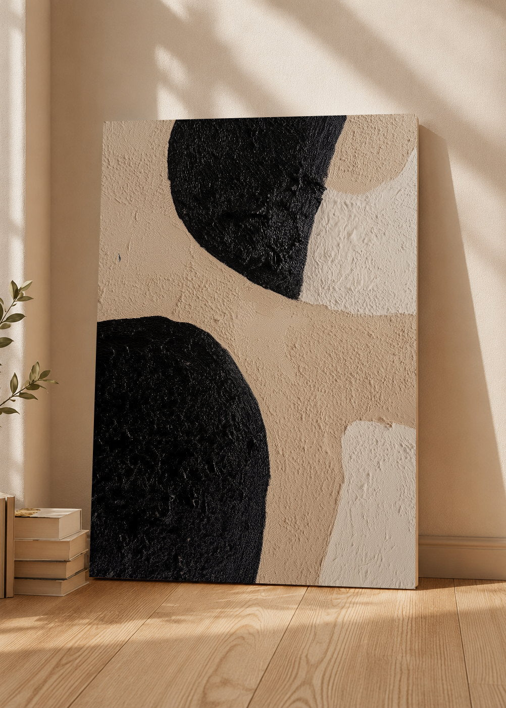 Cuadro Decorativo Mural Sin Marco 5mm - Modernos Formas Organicas Negro Beige