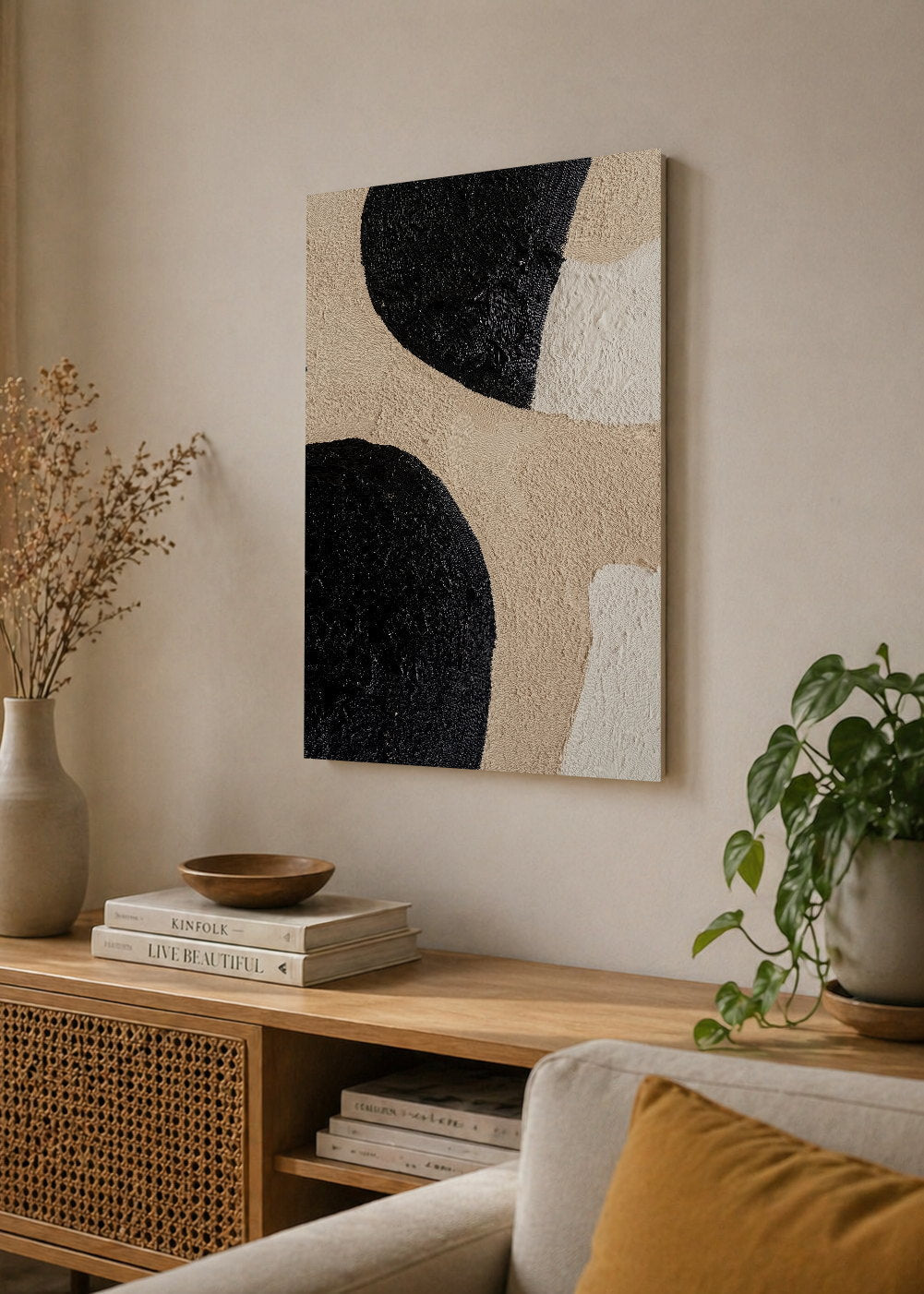 Cuadro Decorativo Mural Sin Marco 5mm - Modernos Formas Organicas Negro Beige