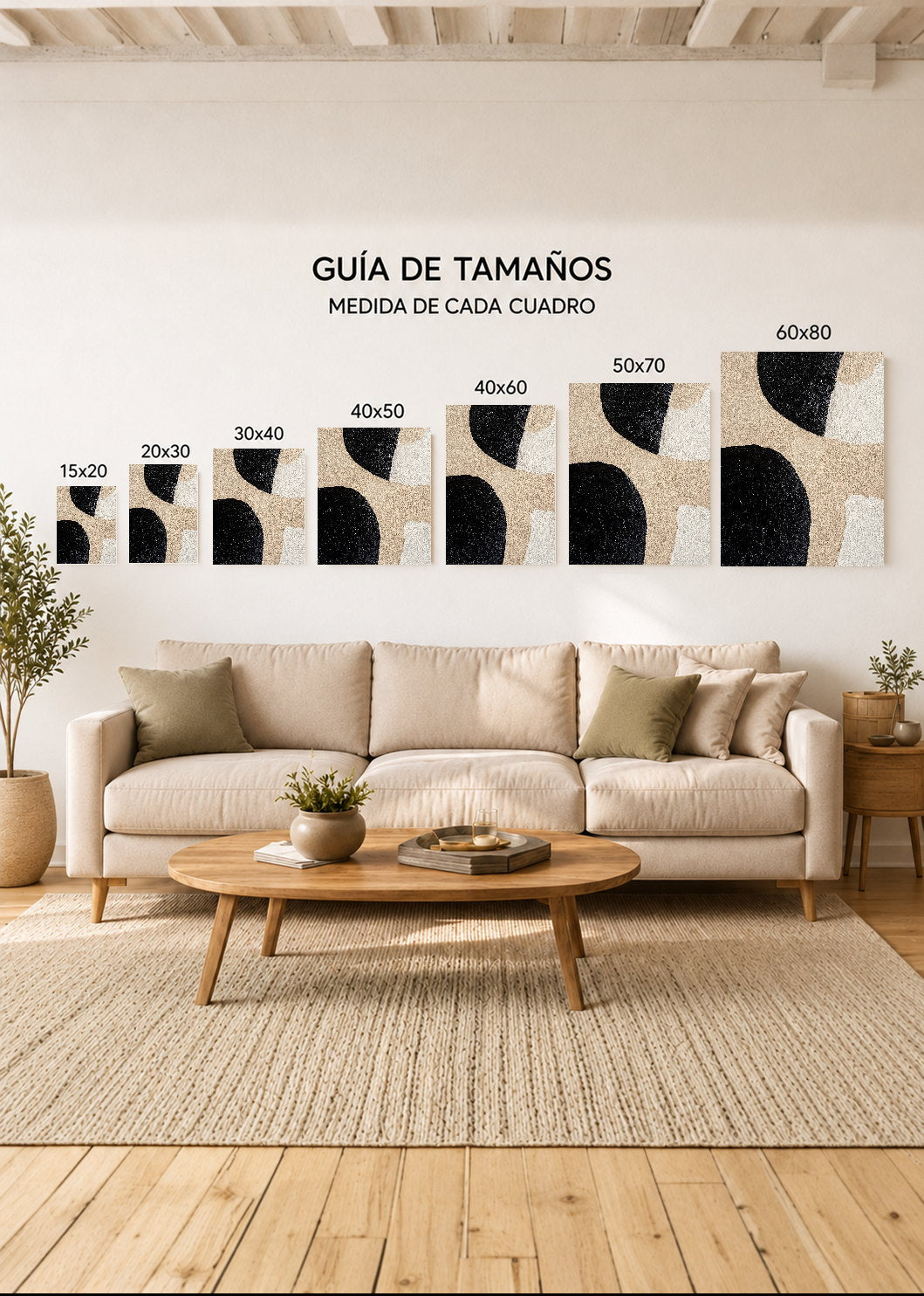 Cuadro Decorativo Mural Sin Marco 5mm - Modernos Formas Organicas Negro Beige