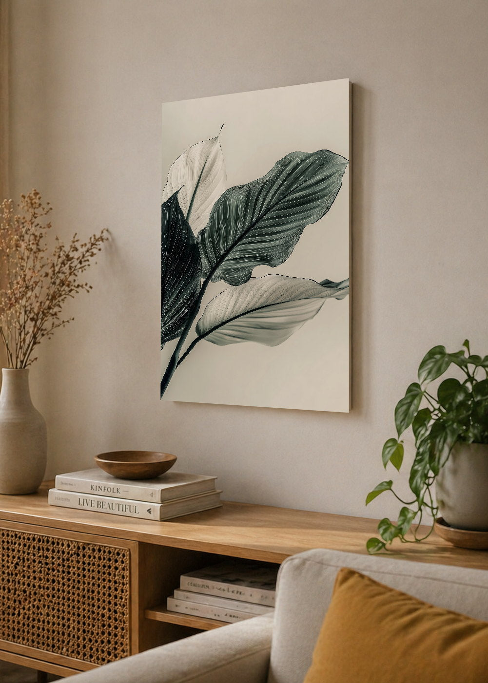 Cuadro Decorativo Mural Sin Marco 5mm - Modernos Hojas Botanico Verde Oscuro