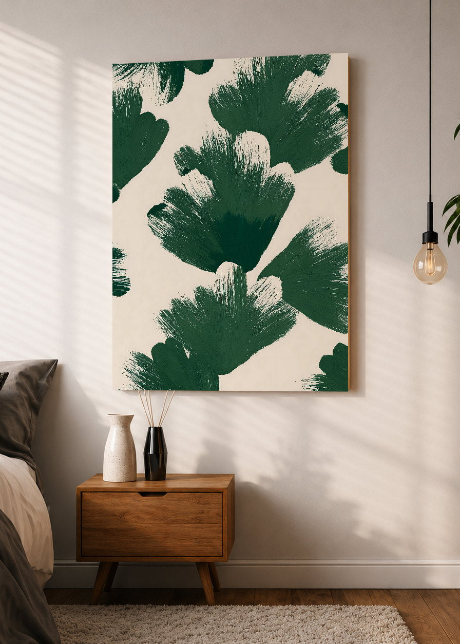 Cuadro Decorativo Mural Sin Marco 5mm - Modernos Hojas Pinceladas Verde Crema