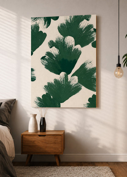 Cuadro Decorativo Mural Sin Marco 5mm - Modernos Hojas Pinceladas Verde Crema