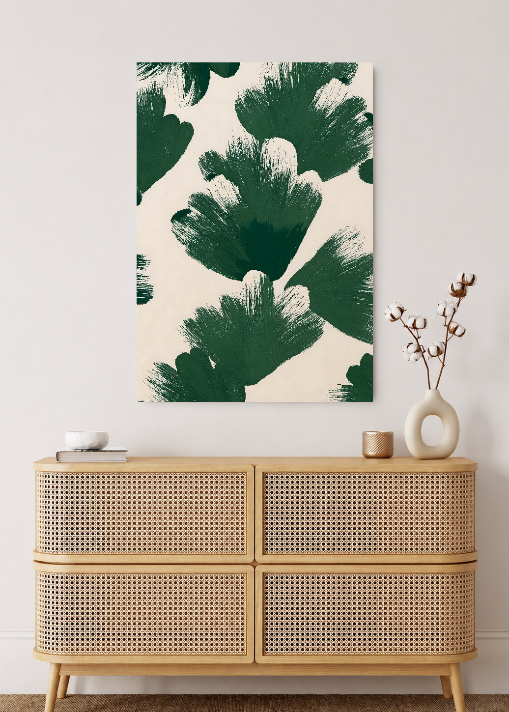 Cuadro Decorativo Mural Sin Marco 5mm - Modernos Hojas Pinceladas Verde Crema
