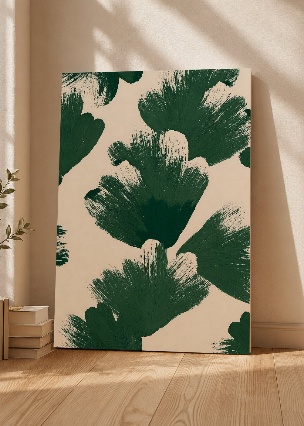 Cuadro Decorativo Mural Sin Marco 5mm - Modernos Hojas Pinceladas Verde Crema