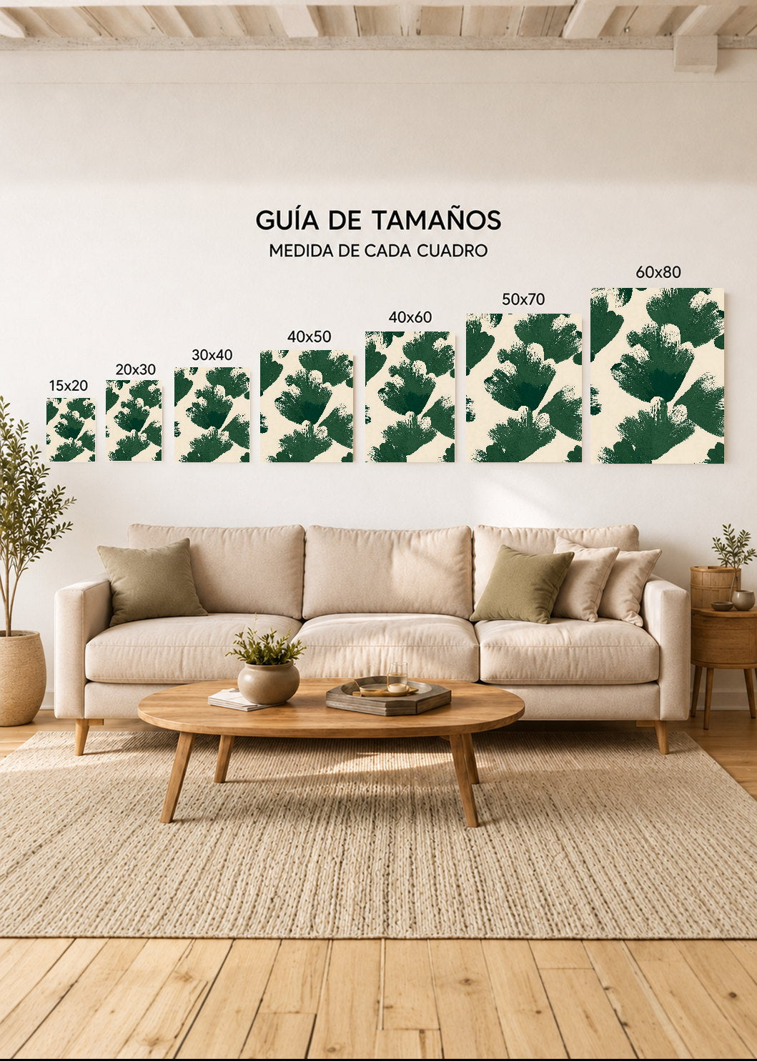 Cuadro Decorativo Mural Sin Marco 5mm - Modernos Hojas Pinceladas Verde Crema
