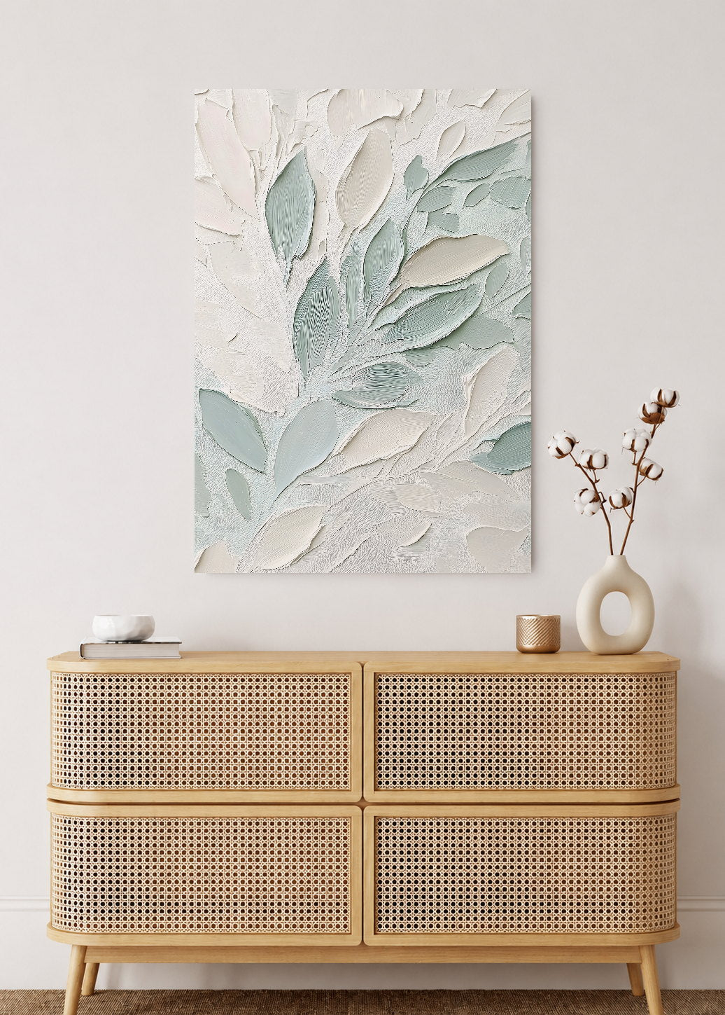 Cuadro Decorativo Mural Sin Marco 5mm - Modernos Hojas Relieve Verde Salvia